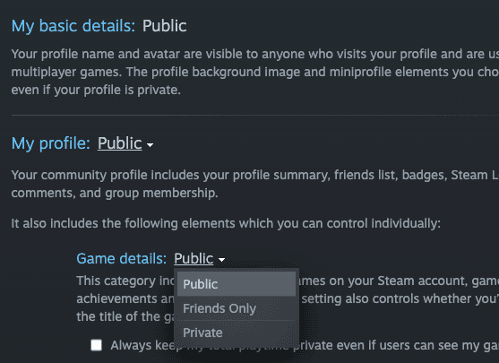 Steam privacy settings